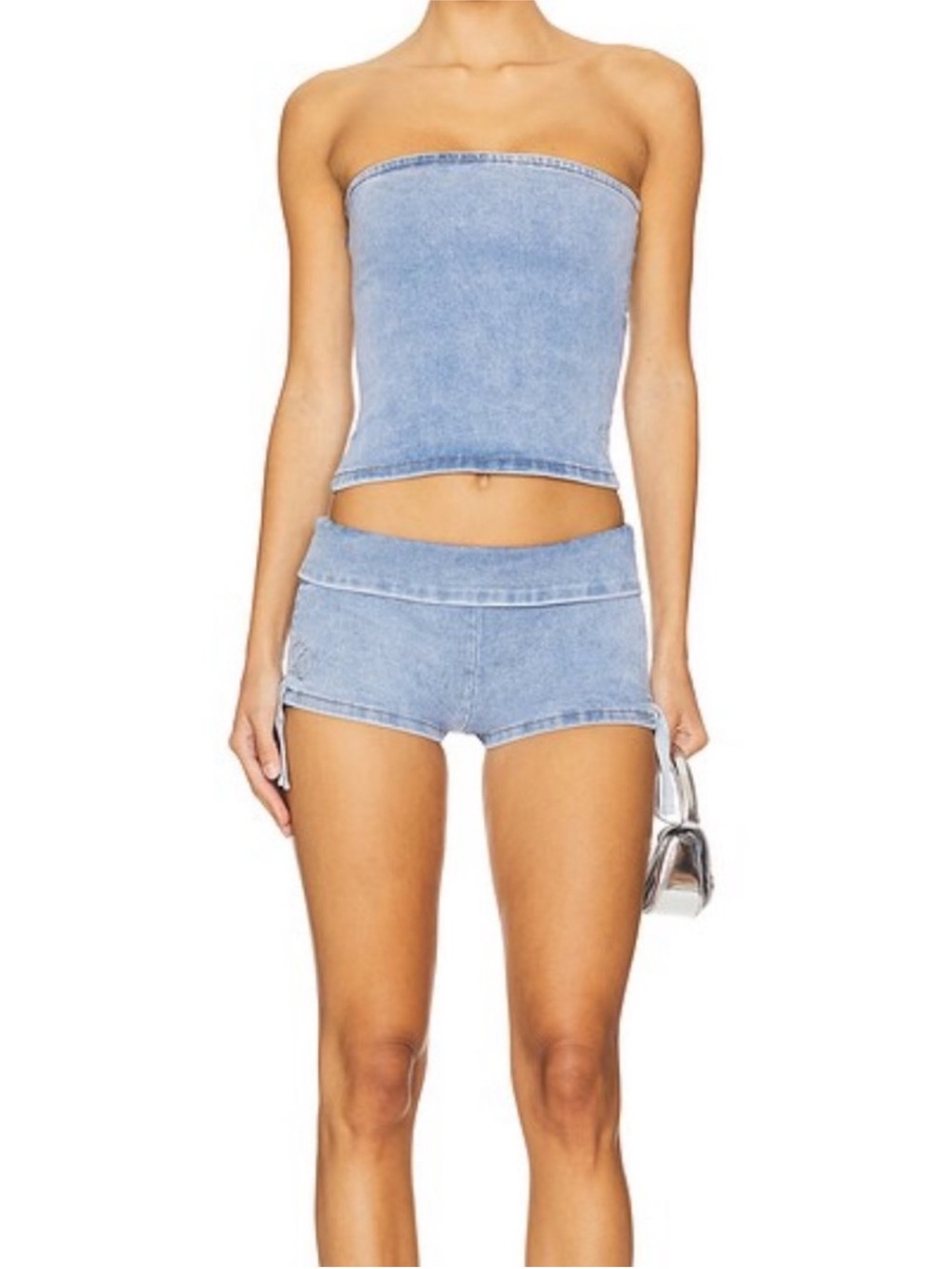 I.AM.GIA Light Blue Denim Tube Top & Shorts Set XS Carter stretchy strapless - Picture 4 of 9